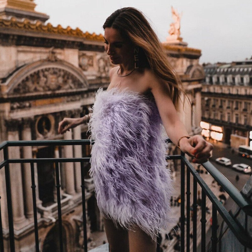 Fluffy Ostrich Feather Dress Medium Lavender Purple Blogger Favorite